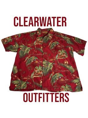 Vintage Clearwater Outfitters Tropical Christmas Santa Macaw Men's Camp Shirt XL